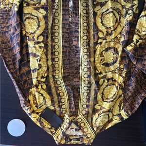 Versace Yellow and Brown Baroque Silk Shirt